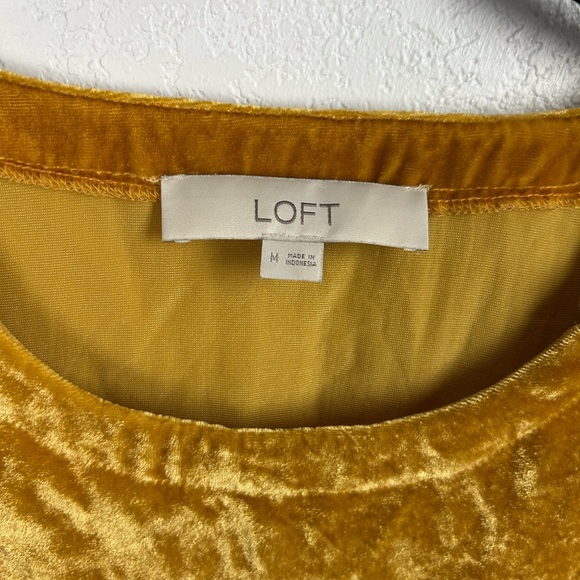 LOFT Womens Velvet Ruffle Sleeve Blouse Mustard Yellow Hippie Bohemian Chic Sz M - Picture 2 of 6